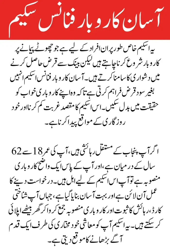 Asaan Karobar Finance Scheme