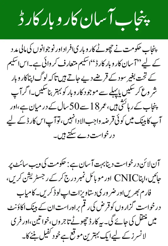 CM Punjab Asaan Karobar Card