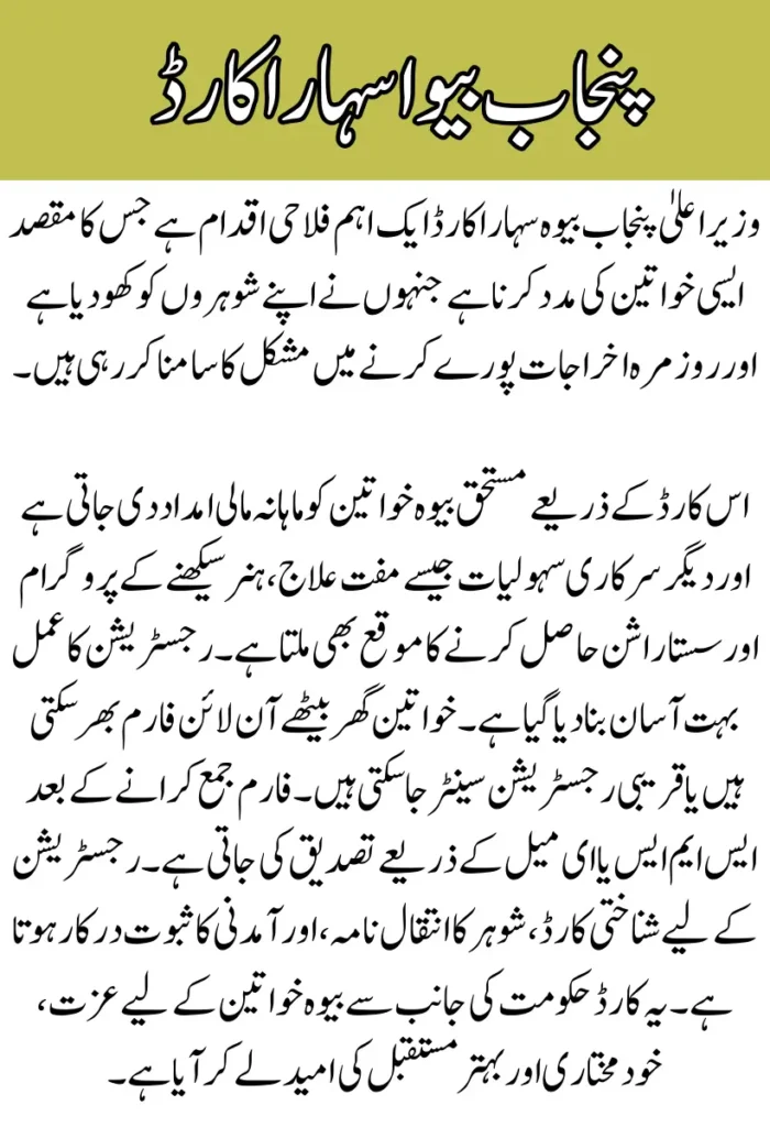 CM Punjab Bewa Sahara Card