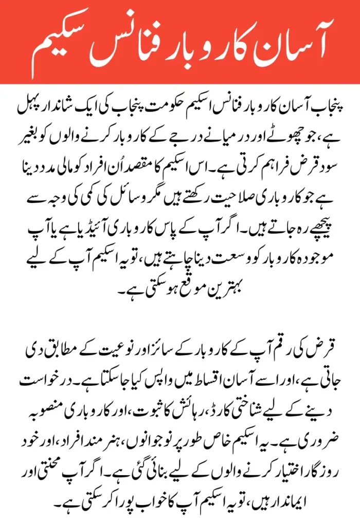 Punjab Asaan Karobar Finance Scheme