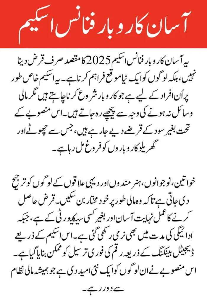 Asaan Karobar Finance Scheme