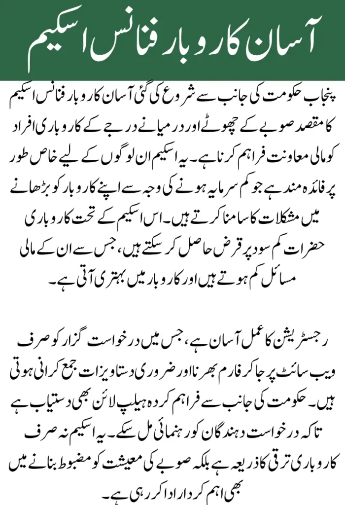Asaan Karobar Finance Scheme