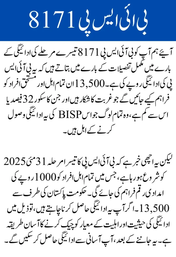 BISP 8171 3rd Phase Payment Verification